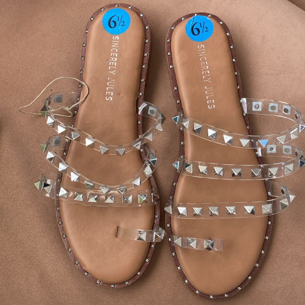 Sincerely Jules Tabbi Studded Sandals Clear NWOT - Picture 2 of 4
